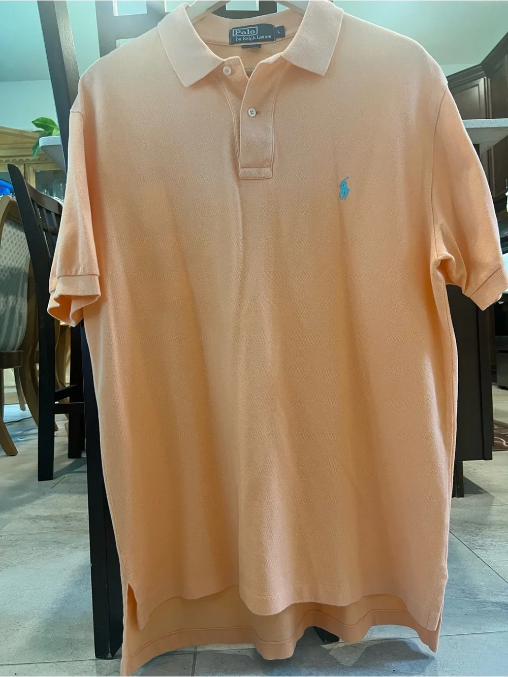 Ralph Lauren Classic Fit Polo Shirt Peach Orange Turquoise Pony Large Men's